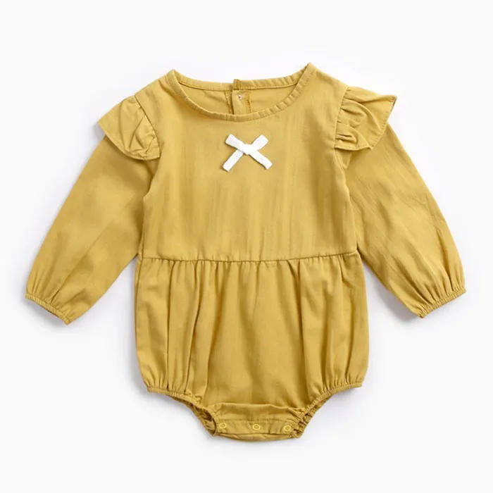 Комбинезон для новорожденных девочек, хлопковый клетчатый комбинезон с длинными рукавами, весенне-осенняя одежда для маленьких девочек 0-3 лет - Цвет: Yellow