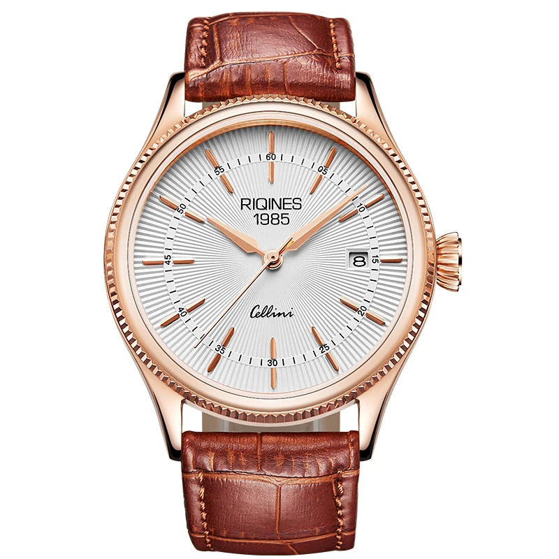 

RIQINES cellini watch automatic mechanical watch fashion really belt casual waterproof watch calendar men watches Calfskin