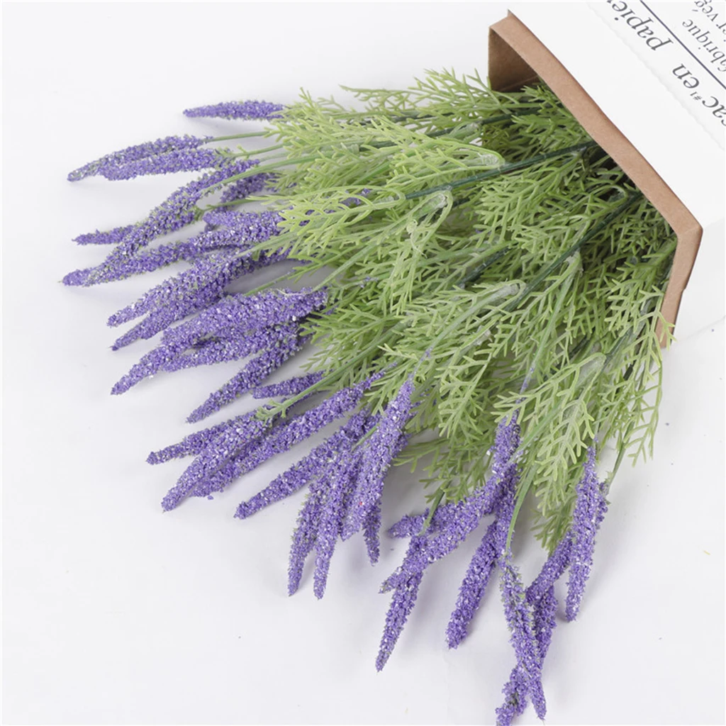 15 Heads Artificial Flowers Foam Lavender Bouquet Pot Plant for DIY Floral Art Flower Arrangement Home Balcony Party Decoration 