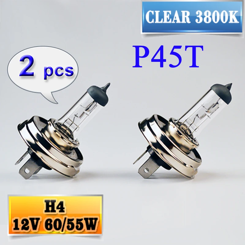 

flytop 2 PCS(1 Pair) H4 P45T 12V 60/55W Clear Glass 3800K HeadLights Car Bulbs Halogen Lamps FREE SHIPPING