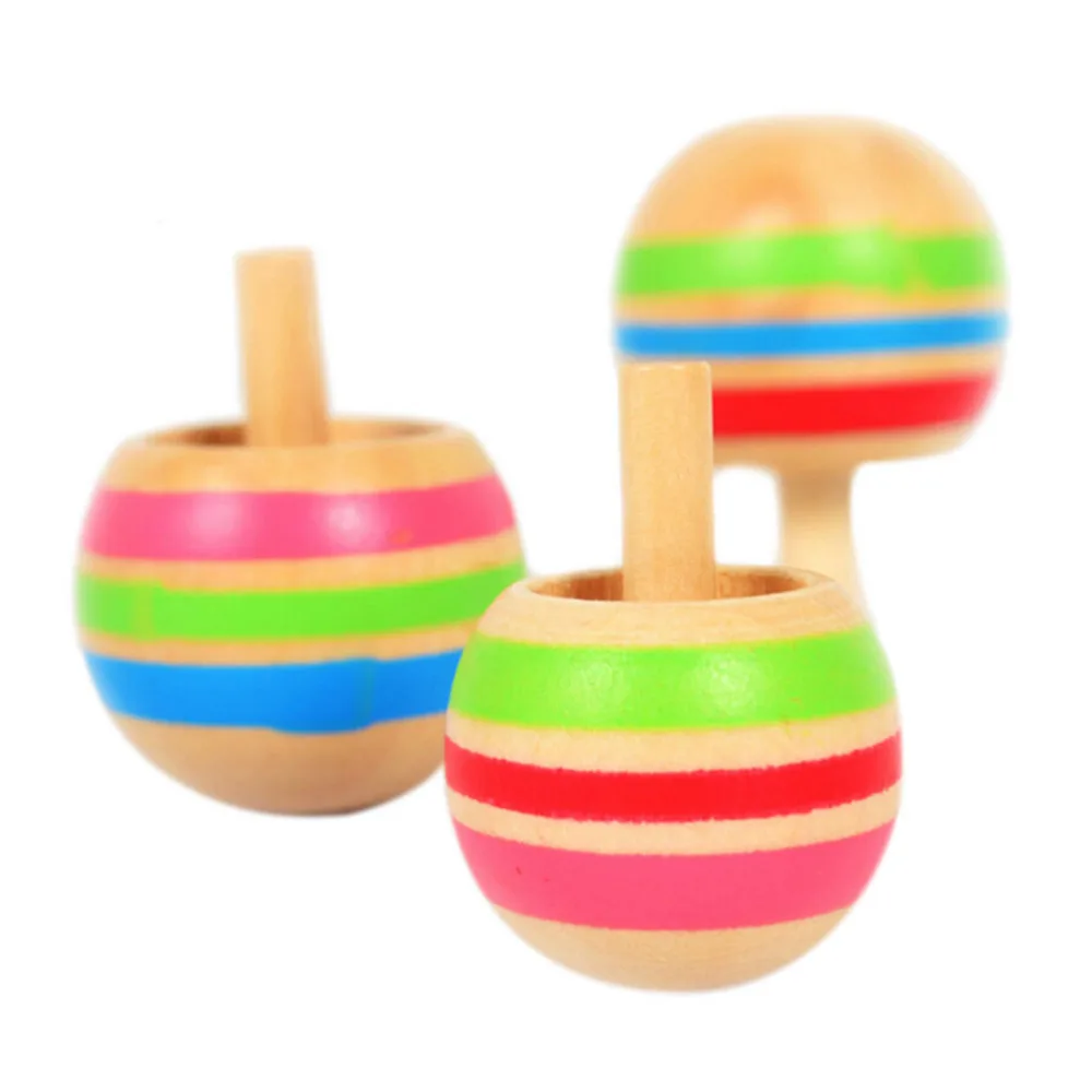 3pcs Wooden Spinning Top Toys Fun Headstand Rotating Gyro Kindergarten