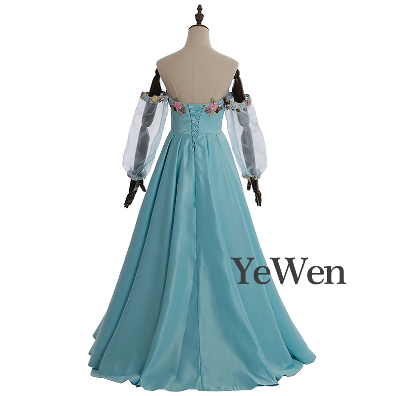 Сексуальное вечернее платье с открытыми плечами и длинными рукавами, синие цветные цветы, модные вечерние платья для выпускного вечера, YeWen