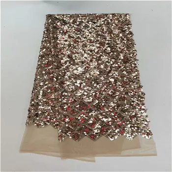 

(5yards/lot ) 2019 New High quality emerald green gold African tulle lace French net lace fabric with Sequins for party dress