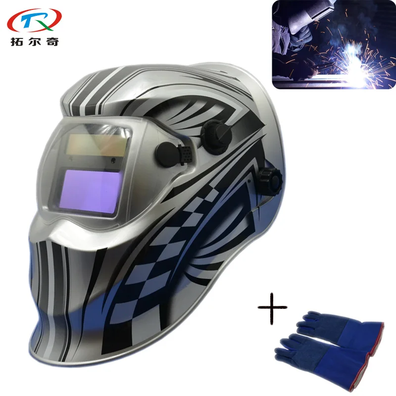 Bat Silver Racing Tig Welding Helmet Auto Darkening CR2032 Battery