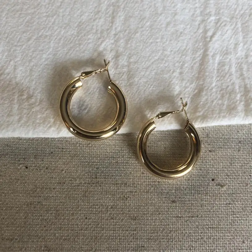 HUANZHI дизайн простой C форма позолоченные круглые большие серьги-кольца для женщин и девушек подарок на свадьбу - Окраска металла: N