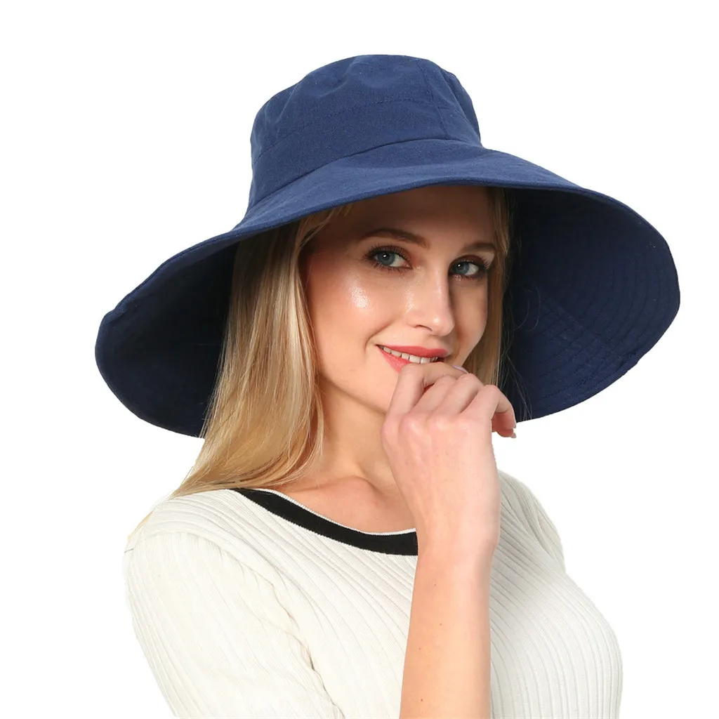 

2019 Cotton Women Spring And Summer Hat Foldable Wide Brim Floppy Cap Sun Fisherman Hat outdoor travel hat Sun Cap Hats L405A