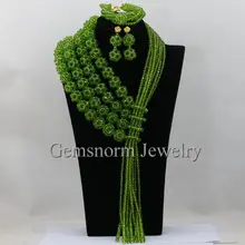 Оливково-зеленые Африканские хрустальные бусины ожерелье набор Шаров Ручной работы полное массивное ожерелье Нигерия Ювелирный Набор WA371