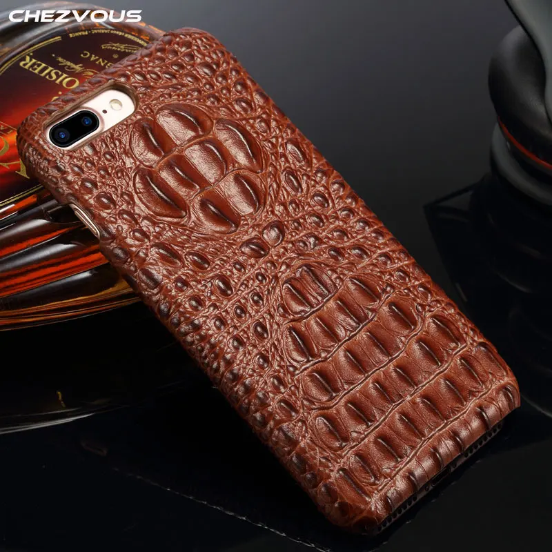 

CHEZVOUS Leather Back Cover Case for iPhone 8 Case Crocodile Pattern 3D Phone Back Cover Genuine Leather Case for iPhone 8 plus