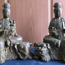 USPS в США S0750 1" Тибет Буддизм Медь Бронза манджушри самантабхадра Бодхисаттвы Статуя пара