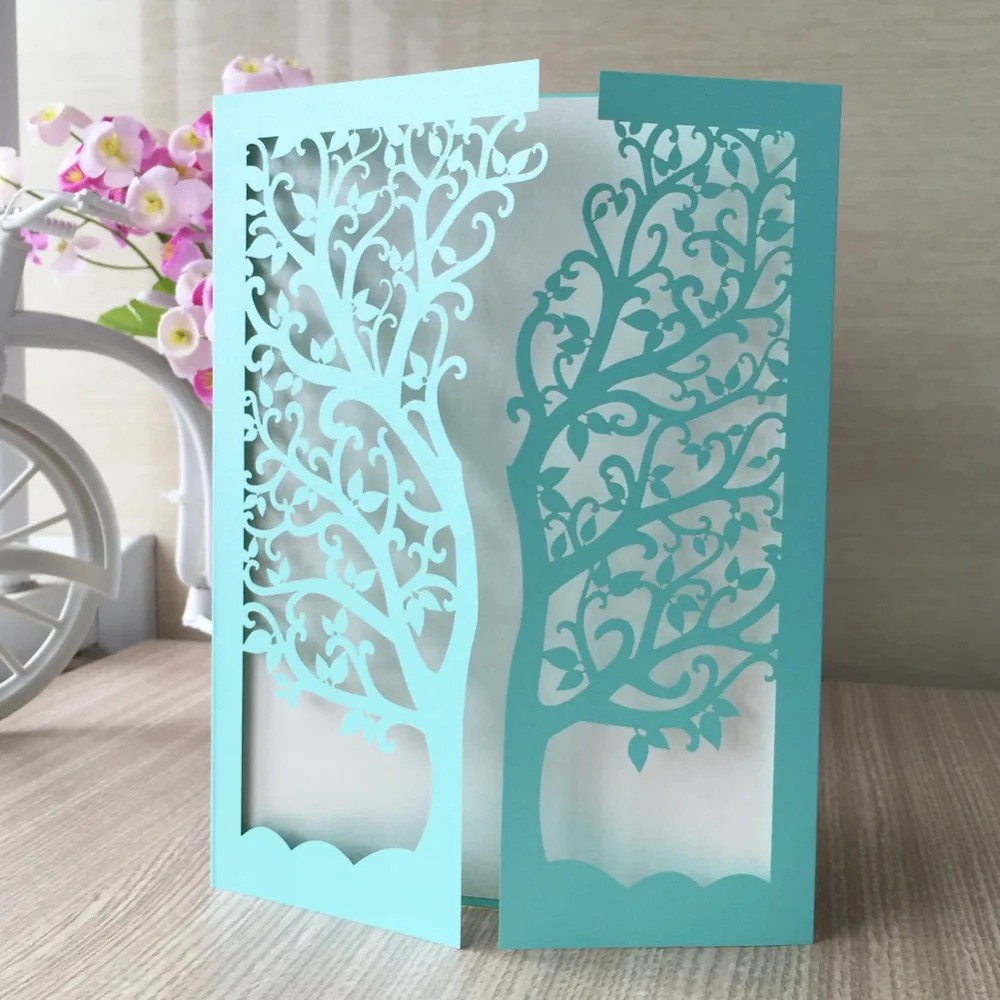 30pcs/Lot Laser Cut Tree Inviting Card Paper Party Event 