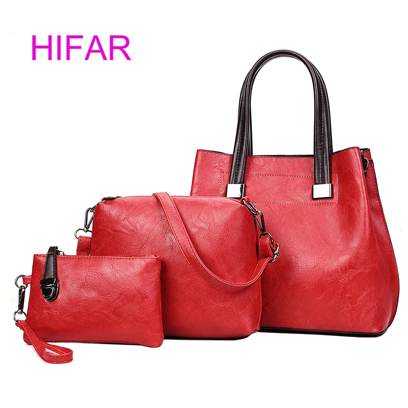 

HIFAR Fashion PU Leather Top-handle Women Handbag Solid Ladies Lether Shoulder Bag Casual Large Capacity Tote Crossbody Bags 3 S