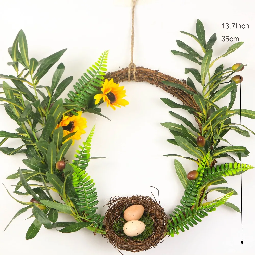 

D13.7" Wedding Party Door Wreath Natural Rattan with Eggs Nest Olive Wreath Wall Decor Winder Hanging Decoration Spring Ornament