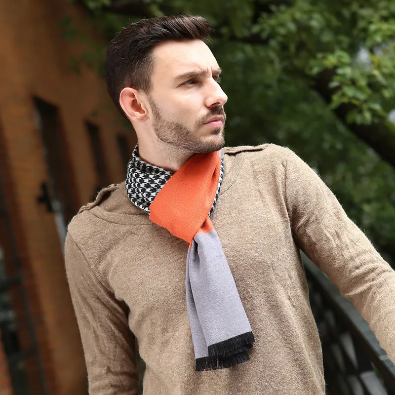 mens white scarf leo anvi brand designer Winter scarf for men warm Soft  Houndstooth Tartan Jacquard fashion Scarfs gift Men Business Scarf men's scarves & shawls