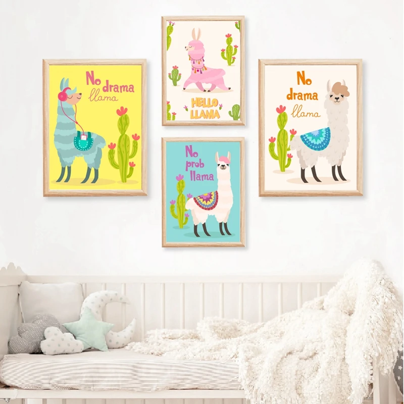 llama with ornament design and cactus prints