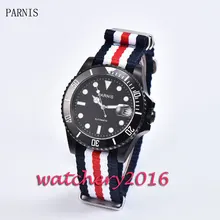 New 40mm Parnis black dial black PVD case ceramic bezel white numbers sapphire glass miyota Automatic
