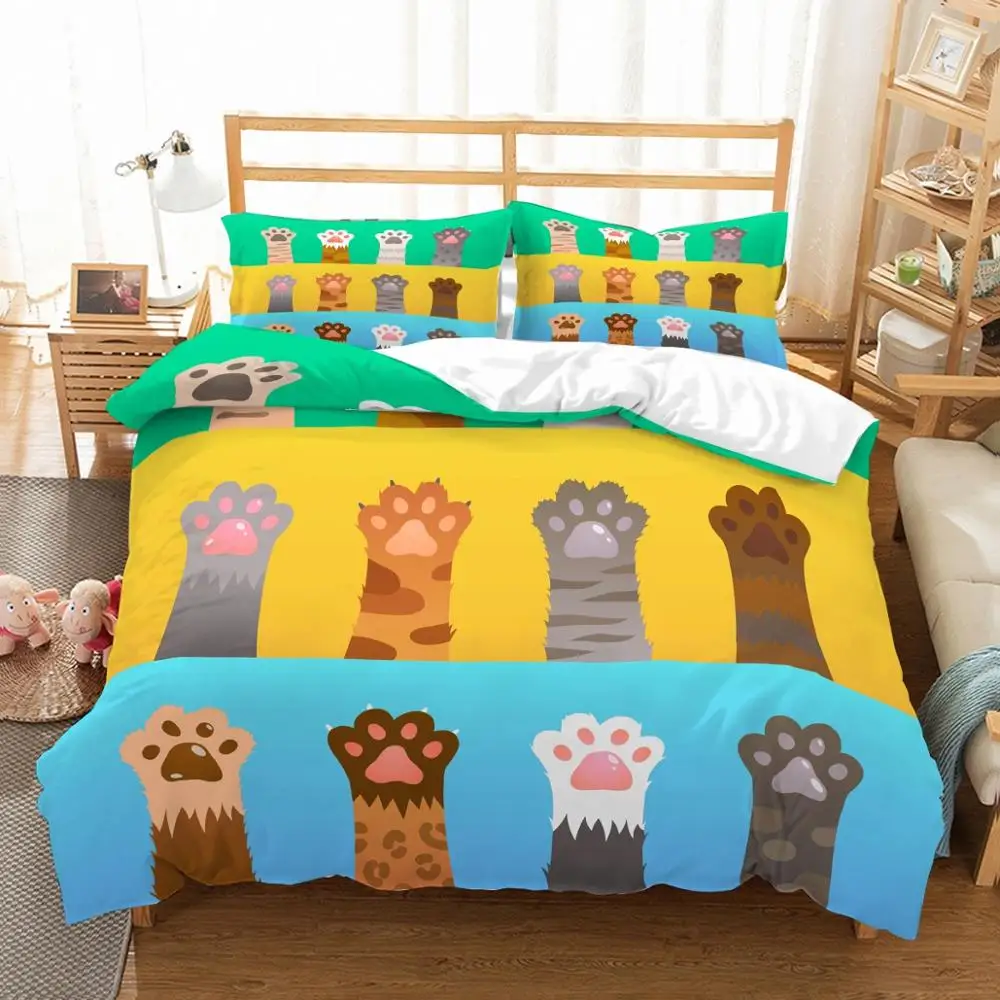 

Cute Cats Paw 3D Printed Bedding Set Microfiber Cartoon Bed Linen Set with Pillowcase 2/3pcs Home Bedding AU/US/EU Size Bed Set