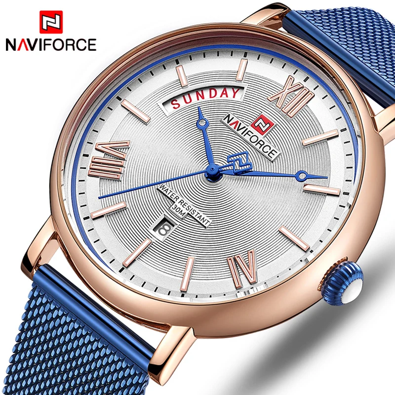 Часы наручные NAVIFORCE Мужские кварцевые модные роскошные водонепроницаемые с