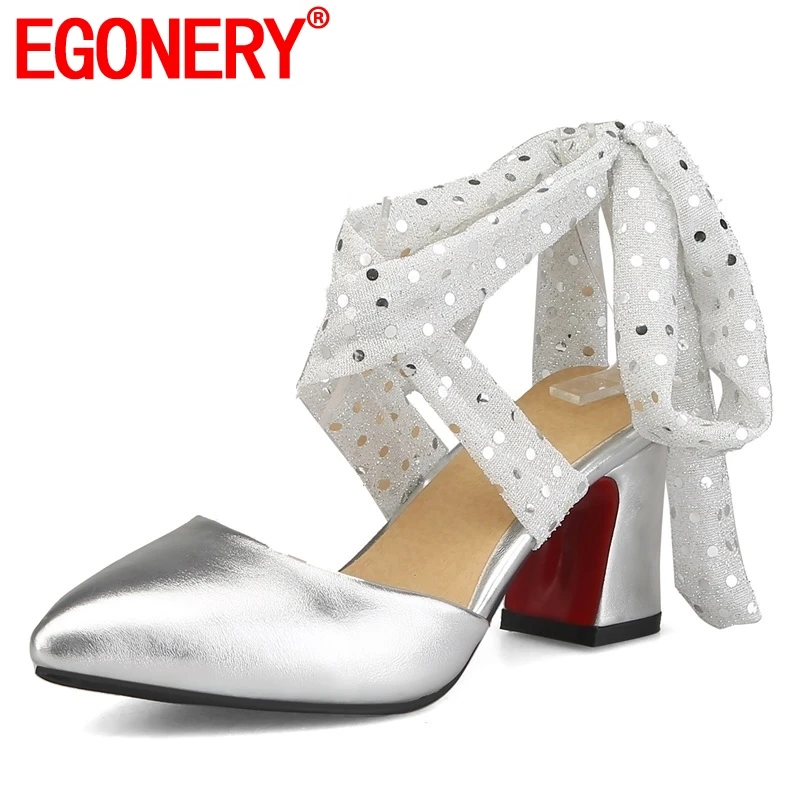 

EGONERY hot sale shoes woman summer new fashion sexy high squar heels shallow woman sandals outside cross-tied ladies shoes