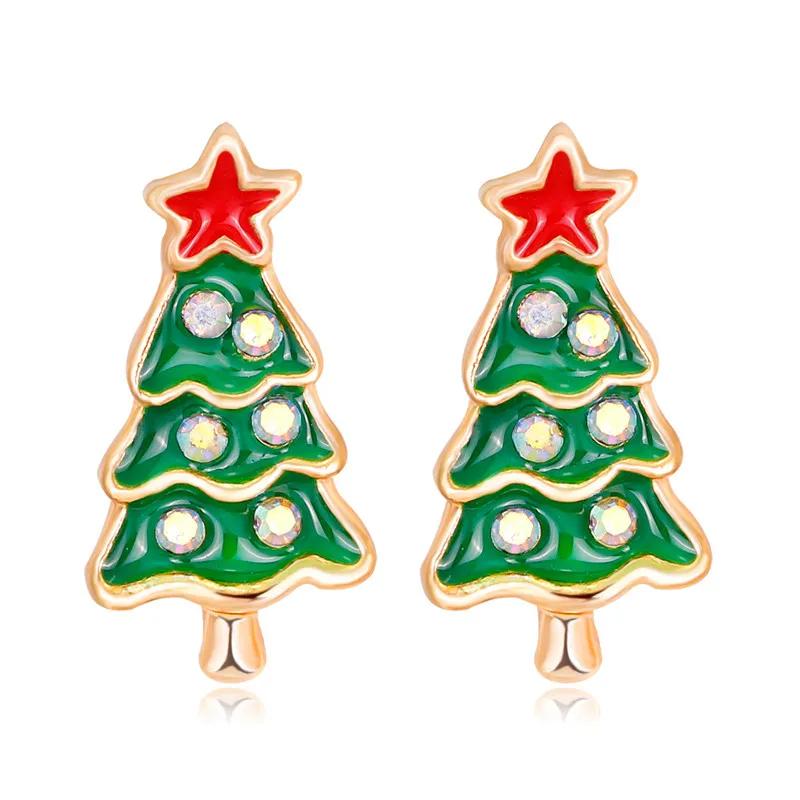 

Lovely Christmas Tree Bell Reindeer Stud Earring for Women Girls Fashion Red Star Pentagram Rhinestone Ear Studs Party Jewellery