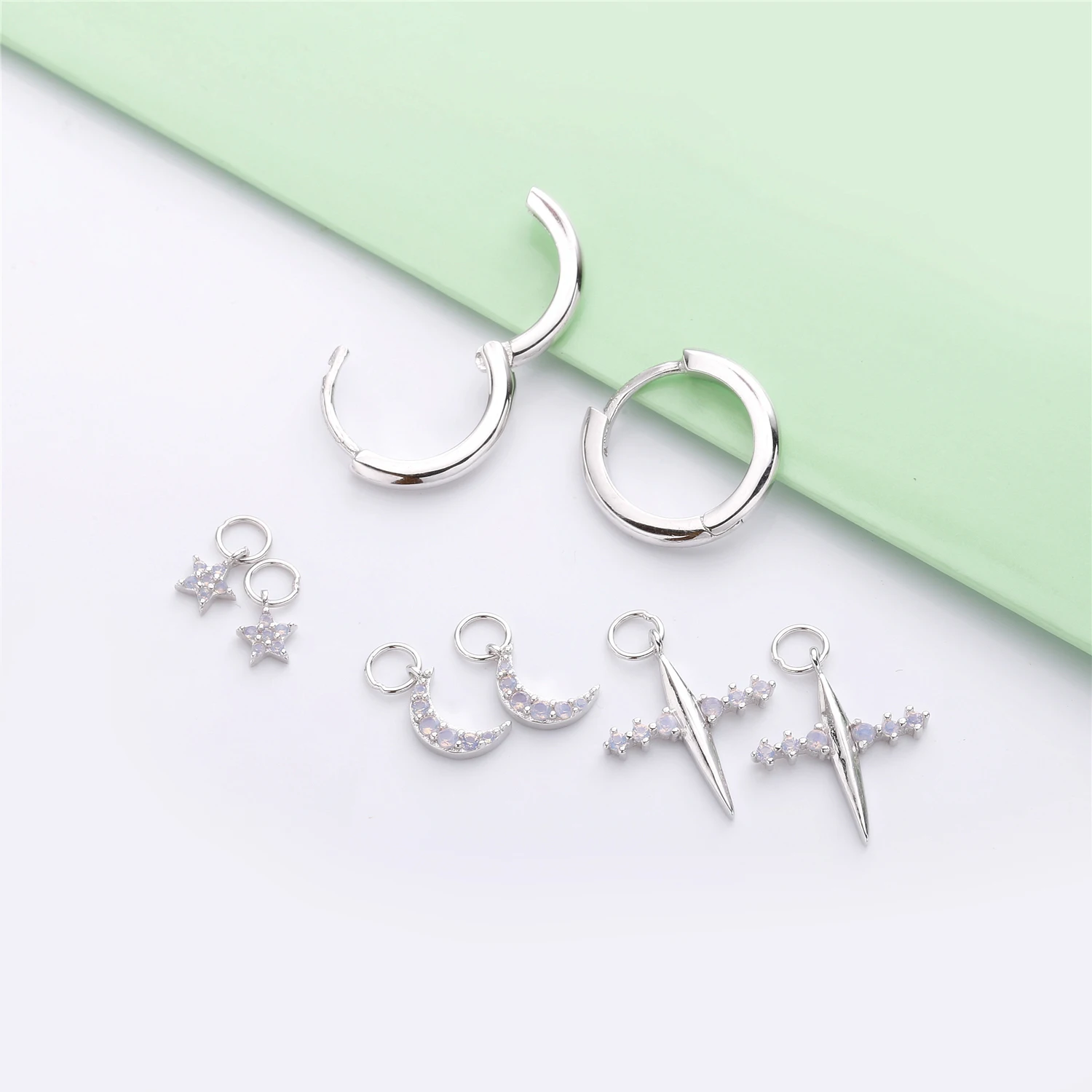 Moonmory Аутентичные 925 серебро Золотой обод Кольцо Серьги DIY Подвеска Звезда Луна Крест Роскошные дизайнерские ювелирные изделия для женщин