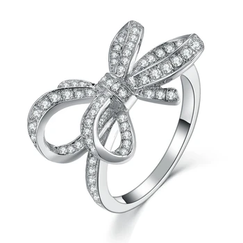 

Syrupy Jewelry Butterfly Knot Ring Micro Diamond Ring Solid 925 Sterling Silver Ring White Gold Color Jewelry