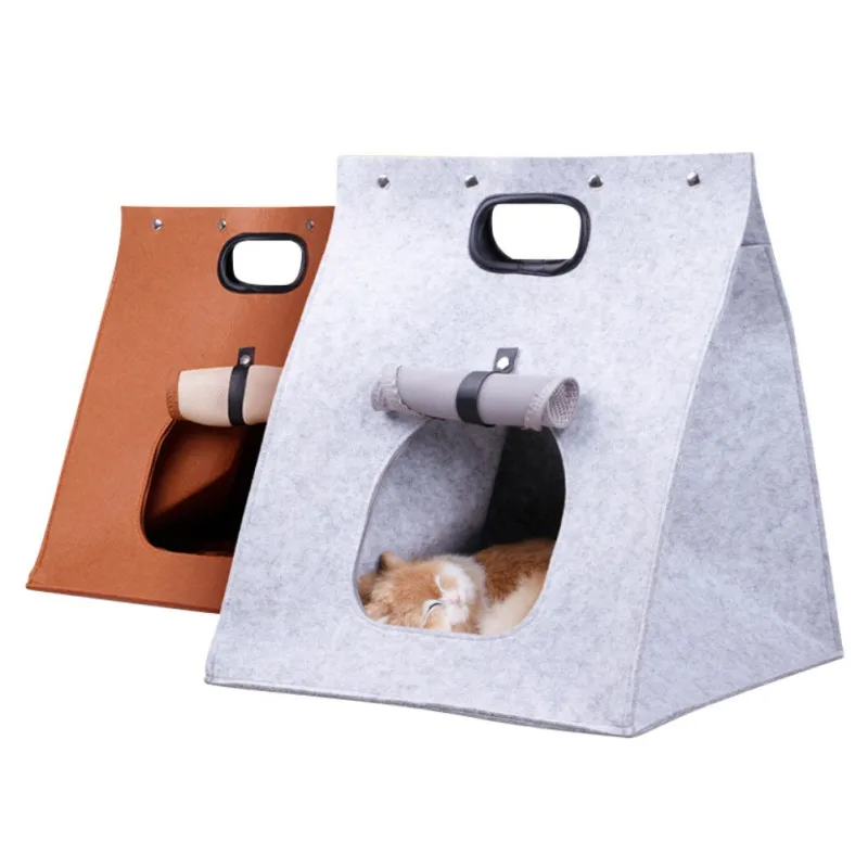 buy Felt Cat Dog House Travel Nest Foldable Portable Deformable Pet Sleeping Bag Pet Carrier Handbag Dog Supplies