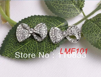 

Free Shipping! Wholesales: 30pcs 25mmx13mm Alloy Bow Bead with Rhinestone, Pave Bracelet Bead-Silver White LMF101