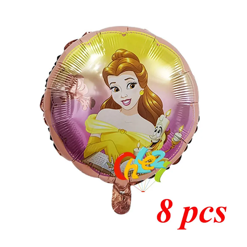 8 Pcs Princess Girl Birthday Balloons Snow White Aurora Ariel Belle party decorations baby shower helium balloon Kids toy Globos - Цвет: Belle-Rose Gold