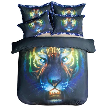 

3D Winter Bedding Sets Dazzling Tiger Printed Fashion Boys Dormitory Duvet Cover Black Comforter Set Cotton Bed Linen Single