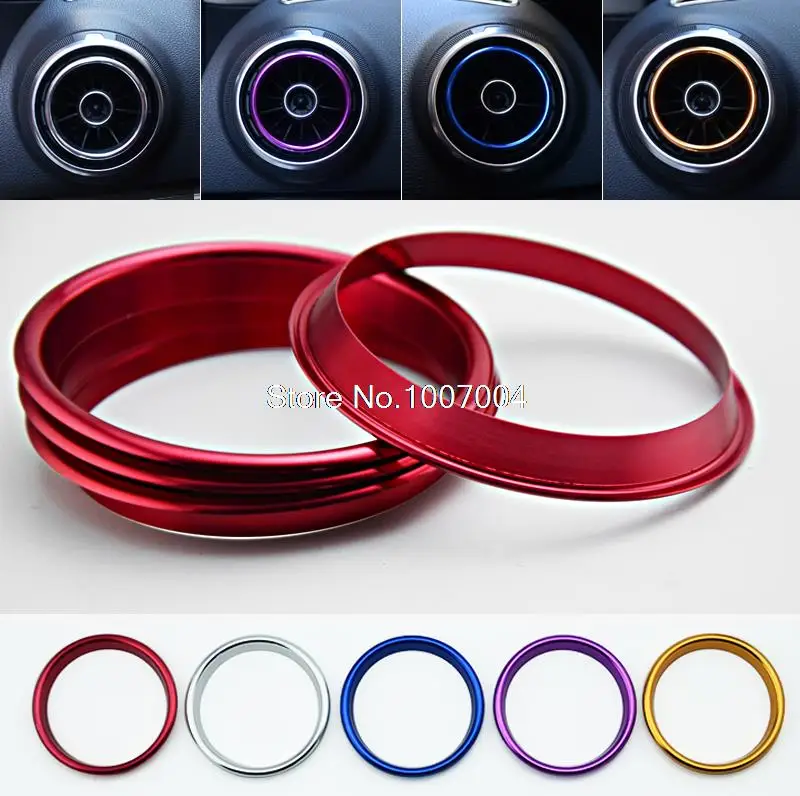 4 pcs aluminium alloy Air outlet sticker/ Instrument panel Air outlet decoration ring cover sticker Fit for 2014 2015 AUDI A3