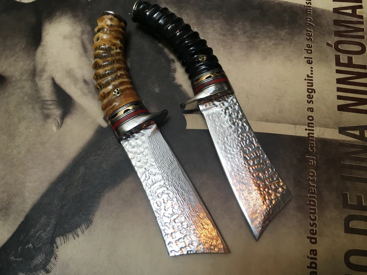 Japan VG10 Wootz Steel Damascus Fixed Blade Knife Corrugated Survival