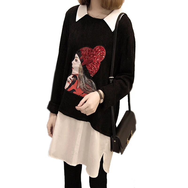 Long sleeve black sequin shirt dress