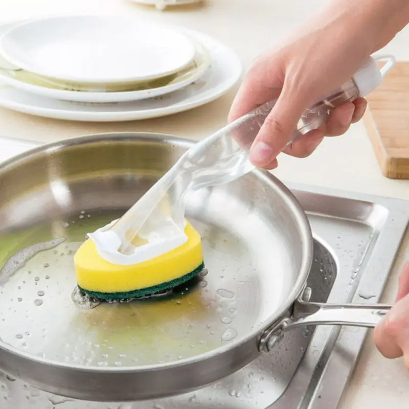 

Sponge Replaceable Scrubber Kitchen Soap Dispenser Dish With Refill Liquid Couring Pad Washing Convenience Cleaning Brush