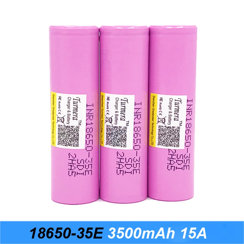 Inr18650 35e Turmera для samsung 18650 3500 мА/ч 15A разряда велосипеда батареи головная лампа