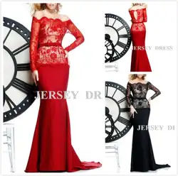 Бесплатная доставка 2016 vestidos formales дизайн длинный рукав кружева свадебные вечерние платья плюс размер черное платье красного длинные пром