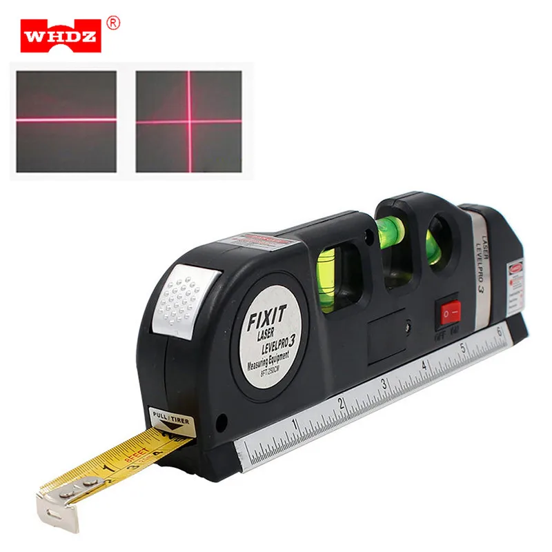 

WHDZ Laser Leveler Horizontal Vertical Cross Lines Nivel Lazer Beam 8FT Tape Aligner Ruler Multipurpose Construction Tool Bubble