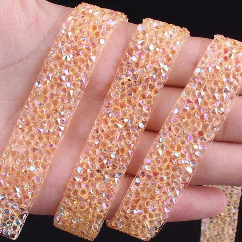 Self-Adhesive Rhinestone Applique Strass Hotfix Rhinestones For Clothes Trim Rhinestone Tape Applicator Crystal Jewelry Ribbon - Цвет: TI-ZD0037