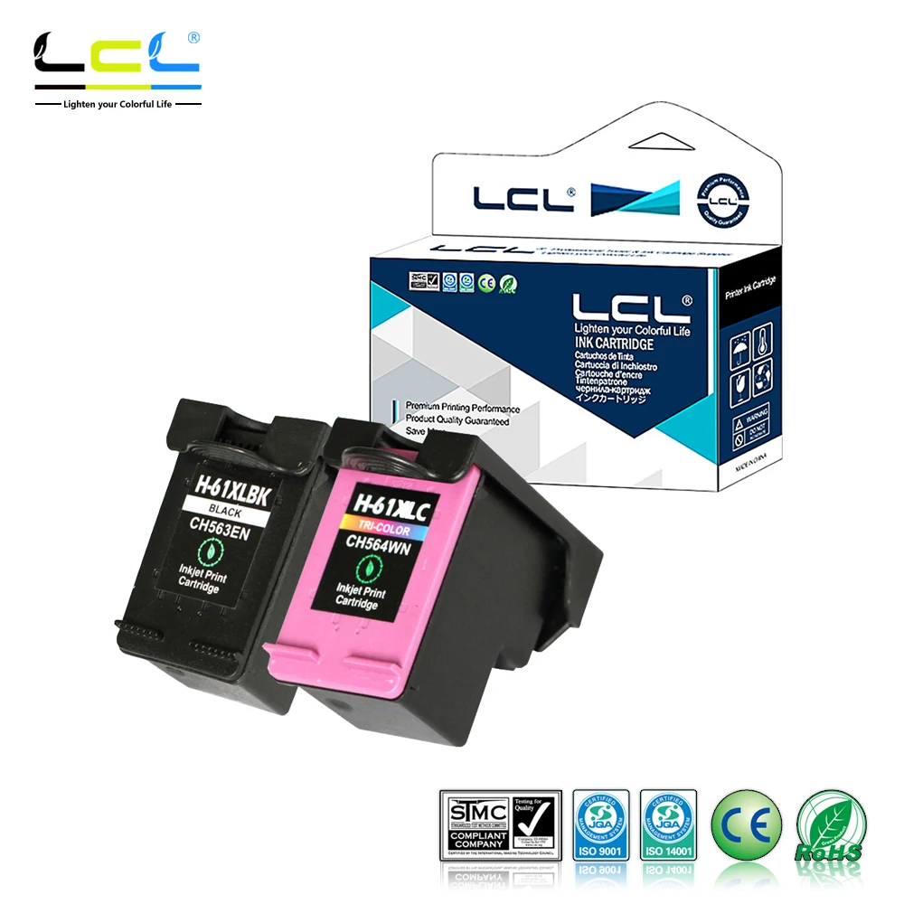 LCL 61XL 61 XL CH563WN CH564WN (2 Pack Black Tri color) Ink Cartridge Compatible for HP Deskjet