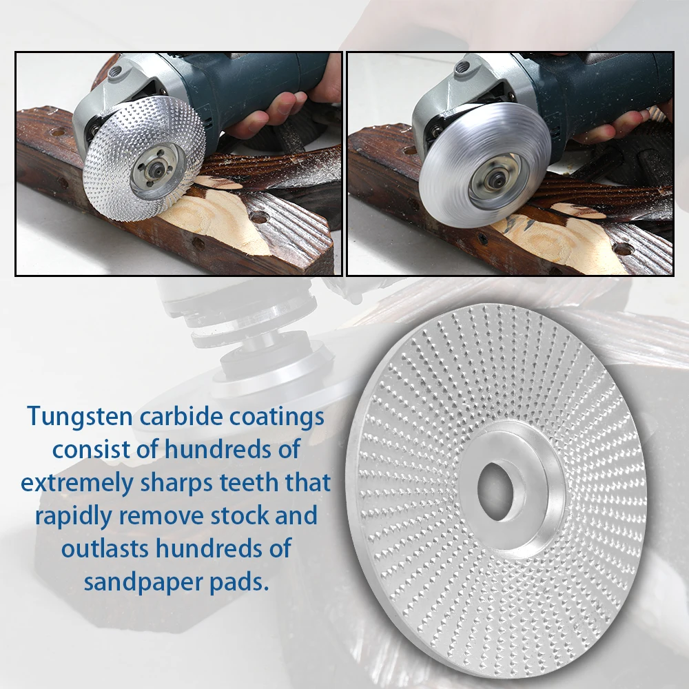 Wood Angle Grinding Wheel Abrasive Disc Sanding Carving Rotary Tool For Angle Grinder Carbide Coating Bore Shaping 5/8inch Bore