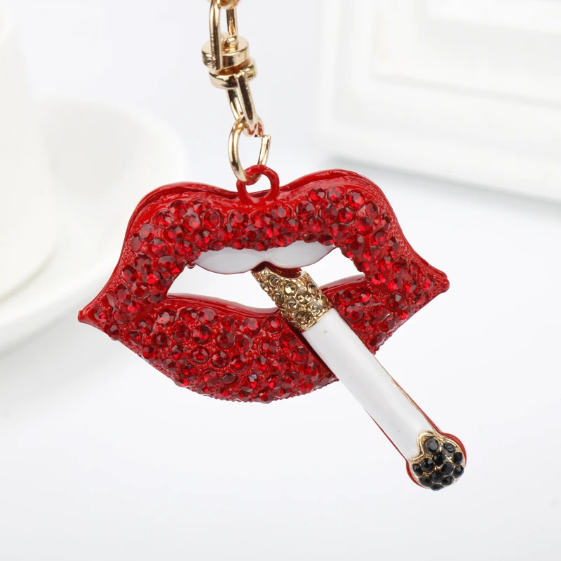 Модные сексуальные розовые красные губы кристалл сигарета брелок подвеска горный хрусталь автомобиль кошелек цепочка для женской сумочки кольцо креативный подарок