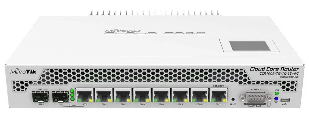 

MikroTik CCR1009-7G-1C-1S+PC Cloud Core Router with Passive Cooling microSD, 1SFP+port, 7x 10/100/1000 Ethernet ports, RouterOS