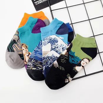 

Dreamlikelin Van Gogh Art Painting Women Ankle Socks Mona Lisa Starry Night Print Streetwear Cotton Socks Gifts