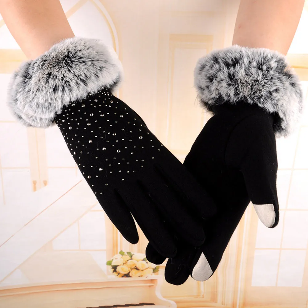 1 пара, женские зимние теплые перчатки с сенсорным экраном, перчатки с бриллиантами, рукавицы для езды на лыжах, ветрозащитные перчатки