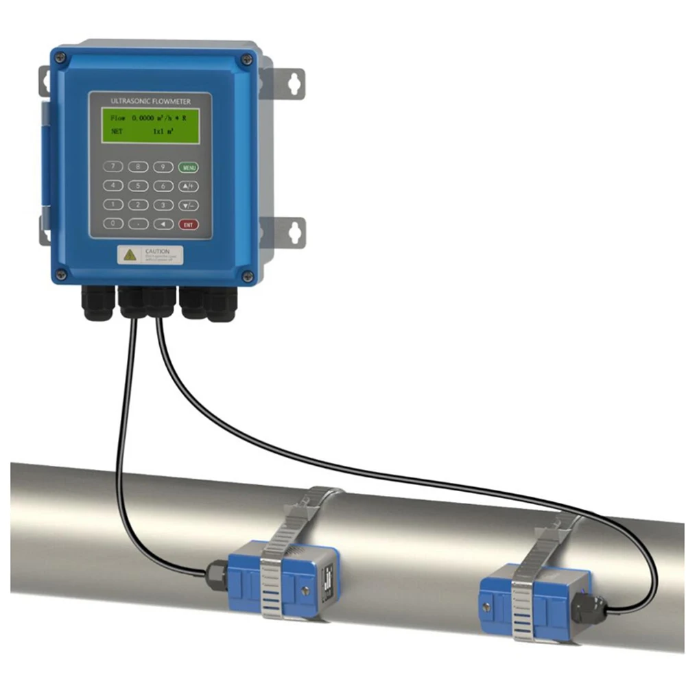 Digital Ultrasonic Water Flowmeter Wall Mounted Clamp On TM-1 Transducer DN50mm-700 TUF-2000B RS485 interface IP67 protection