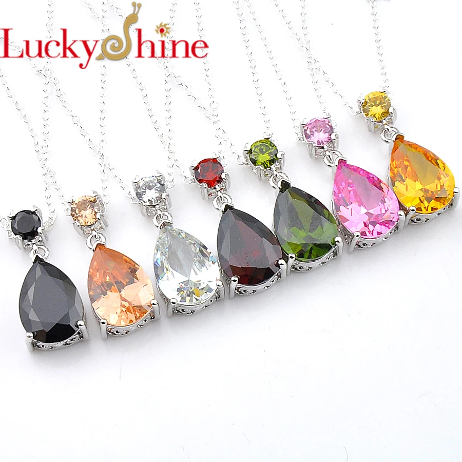 Luckshine New Water Drop Multi Color Crystal Zircon Silver Gems Classic Fashion Women Charm Rhinestone Necklace Pendants Jewelr | Украшения