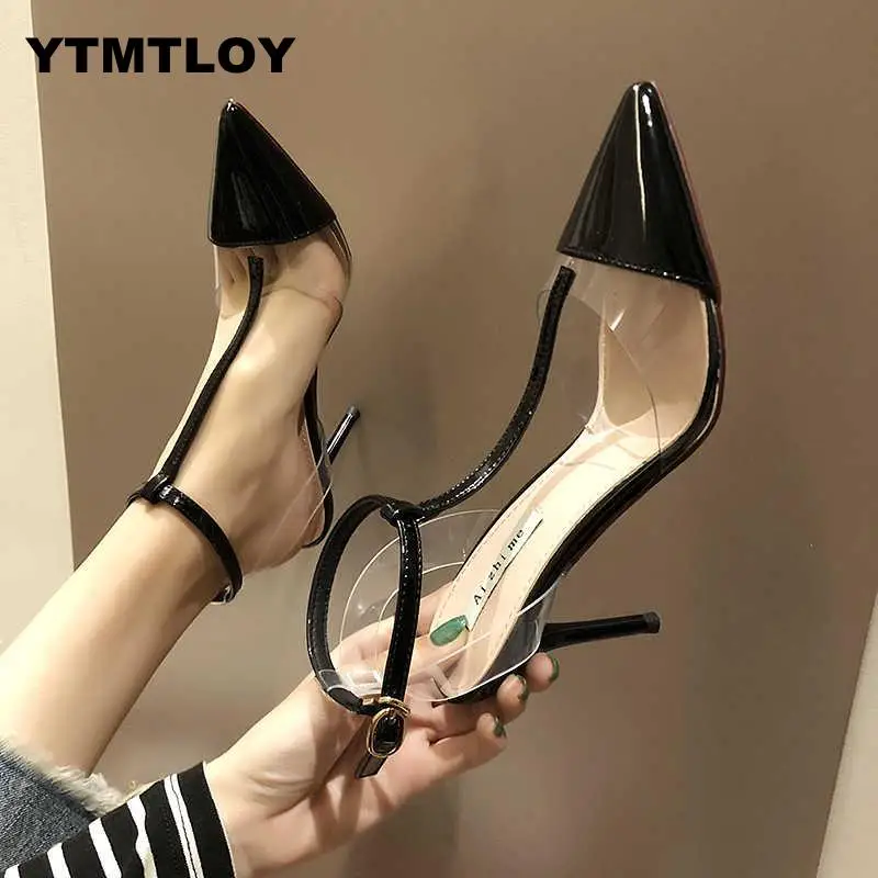

2019 New Women High Heels Sexy Pumps Stiletto Pointed Toe Party Ankle Strappy Black Ladies Wedding Shoes Zapatillas Mujer