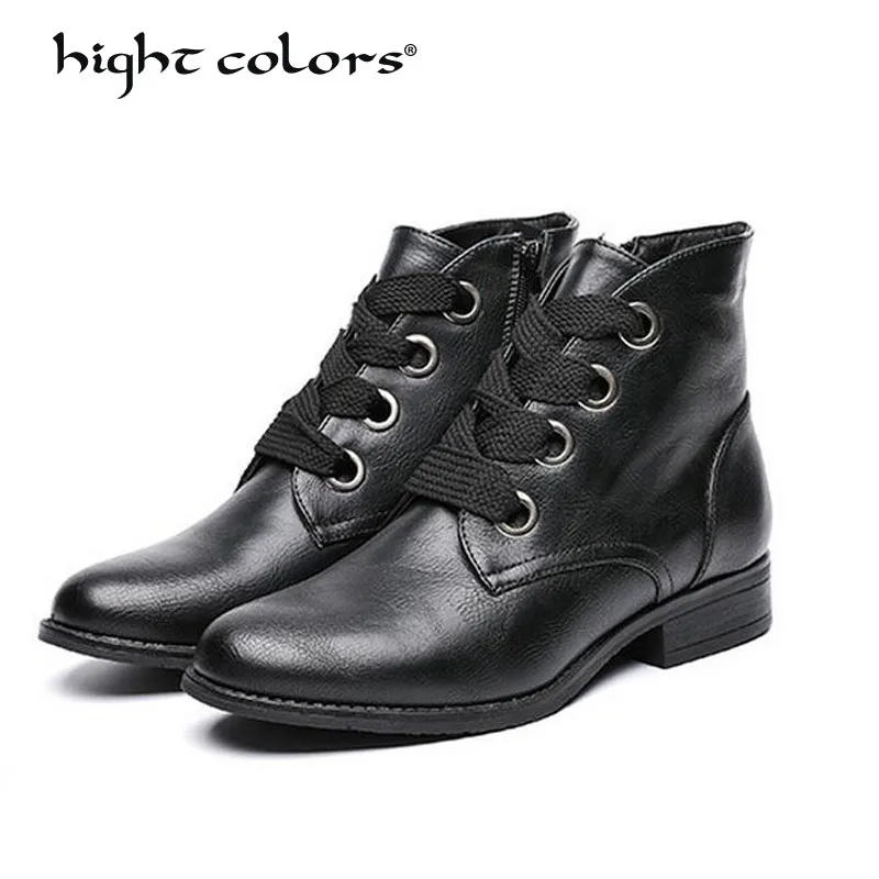 

HIGHT COLORS Lace Up Woman Mid-Calf boots Heel patent leather short Boot Model Fun Club Party female booties Square heel JM-7248