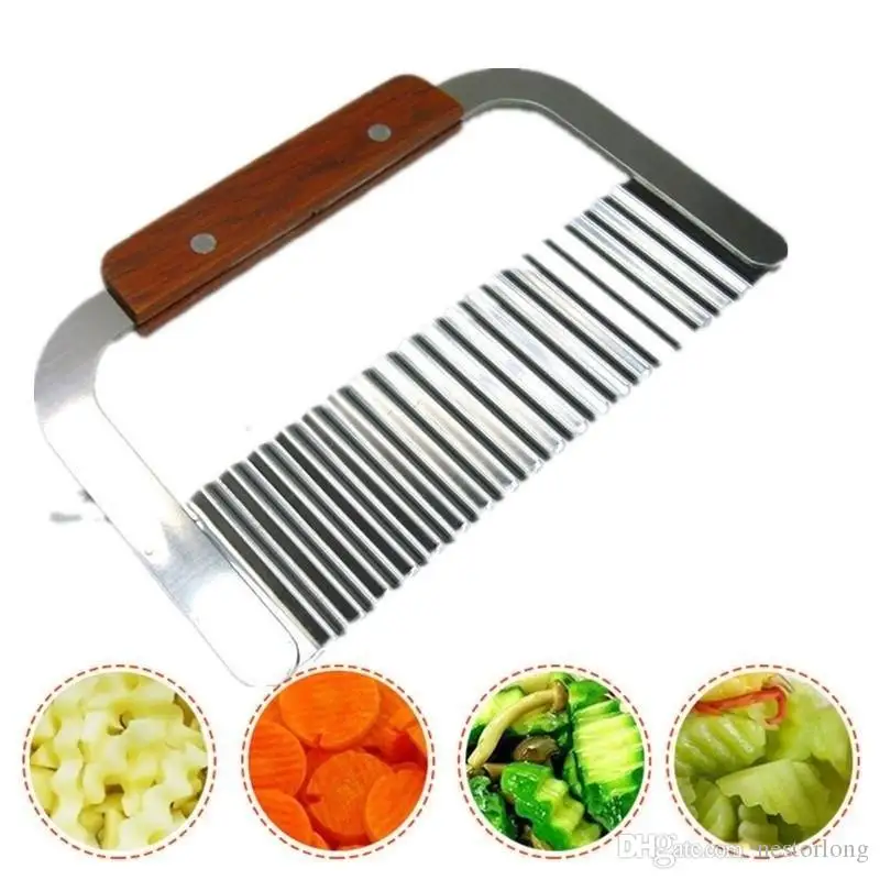 

Stainless Steel Wooden Handle Potato Edged Potato Carrot Wavy Edged Knife Cutter Slicer For Cooking Kitchen Tool
