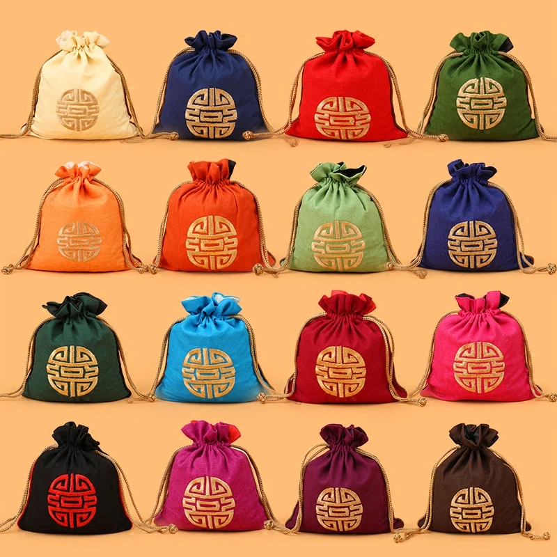 Wholesale 10PCS 16*18 burlap wenwan draw brocade bag beads jewellery Cotton and linen smoked pull bags | Украшения и аксессуары