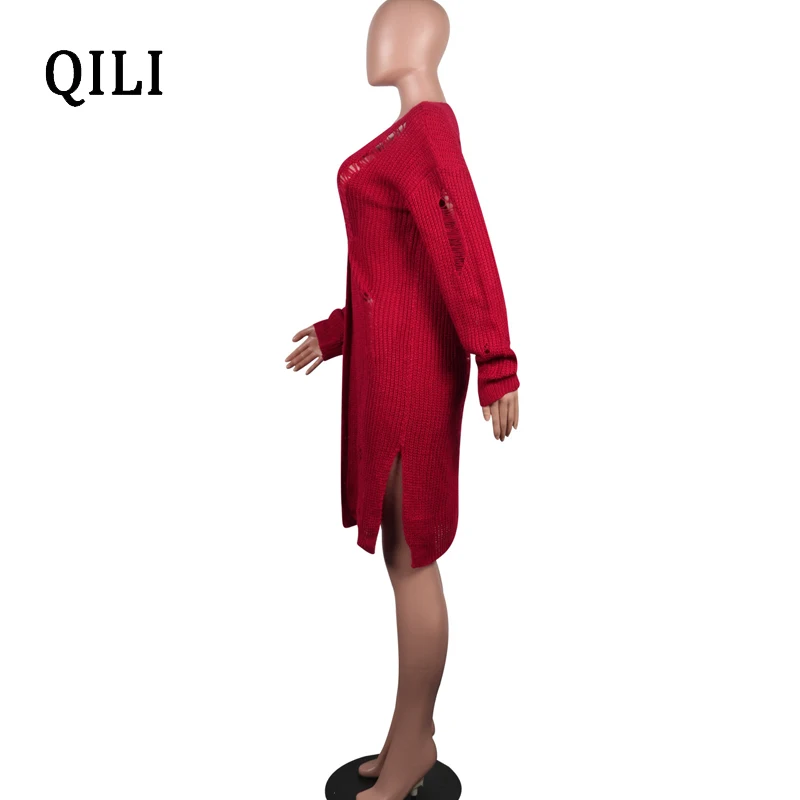 QILI Spring Women Cardigan Knitted Long Sleeve Hollow Out Hole Women Tops Fashion Longline Sweater Cardigan Long Style XXL